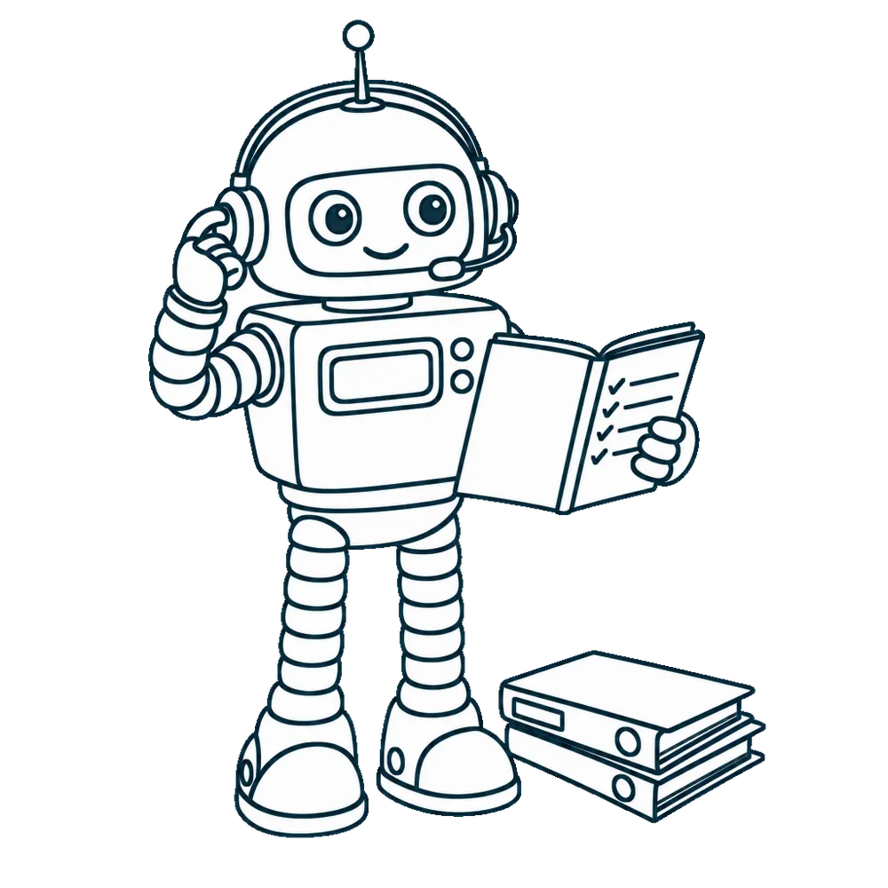 Line-Art: Roboter hört einem Menschen im Gespräch zu