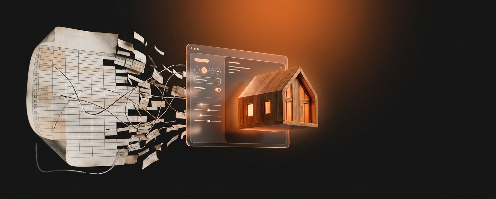 Webbasierter Kalkulator für den Holzbau-Betrieb Taglieber Holzbau: eine unübersichtliche Excel-Tabelle löst sich auf und wird zu einer klaren digitalen Haus-Konfiguration.